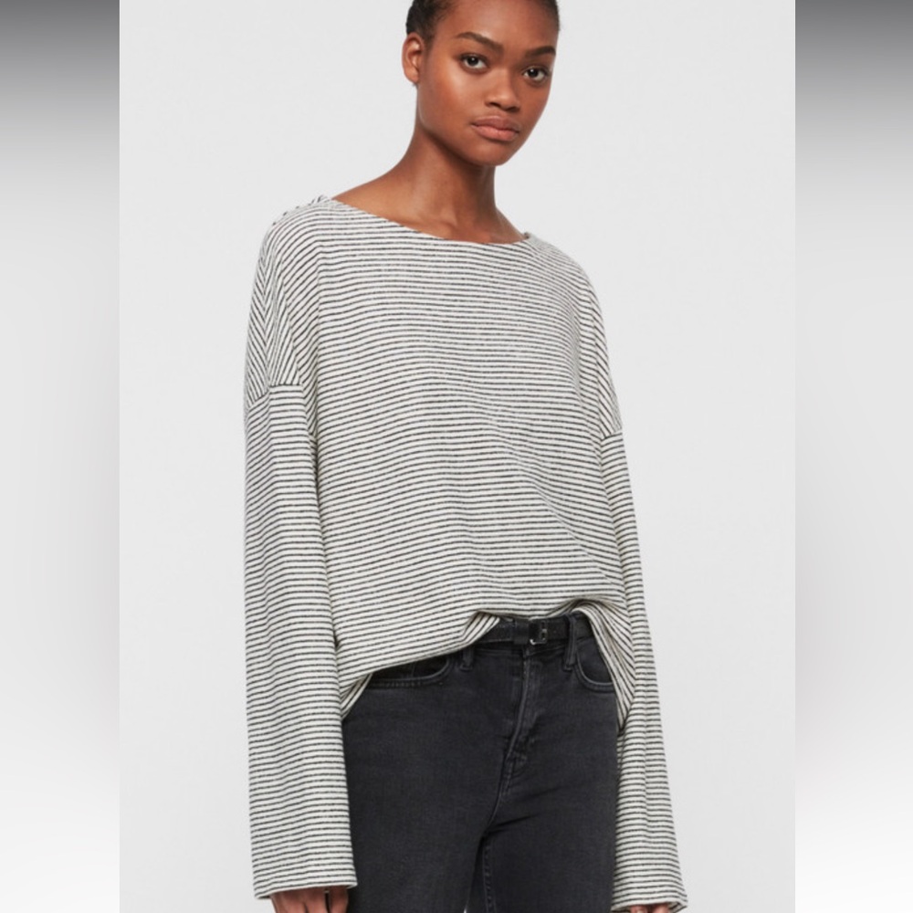 AllSaints Adelise Stripe Black and White Top